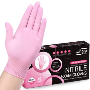 lot 14455 image: SwiftGrip Nitrile Disposable Gloves - Medical Exam Gloves, Latex-Free, Pink, Powder-Free, 50-ct Box (Small)