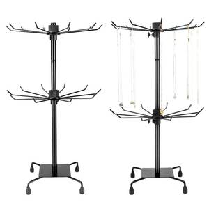 lot 15688 image: QWORK Rotating Jewelry Display Stand with Hooks - 2 Pack Black 2 Tiers Metal Adjustable Height Holders for Necklace, Earrings, Key Rings