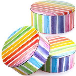 lot 15692 image: Yopay 2 Pack Cookie Tins, Round Baking Cake Gift Tins for Storing Patisseries, Puff Pastries Craft Supplies, Easter, Special Occasion and Holidays, Rainbow Pattern, 7 W X 3.2 H, Metal