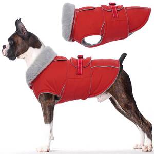 lot 16160 image: Lelepet Warm Dog Coat - Reflective Waterproof Fleece Vest with Adjustable Buckle Hook & Loop, Windproof Winter Jacket Dog Coats for Small Medium Large Dogs, Red, L