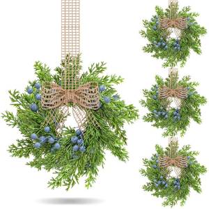 lot 16162 image: VioraWhite 4 Pcs Artificial Blue Berry Mini Wreaths Small Vintage Kitchen Cabinet Wreath with Retro Burlap Ribbon for Farmhouse Rustic Front Door Window Wedding Bridal Shower Party Chair Wall Decor