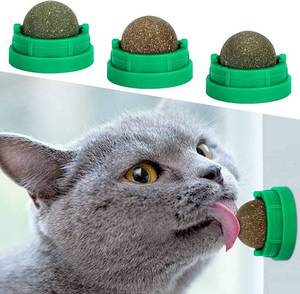 lot 16163 image: SINROBO 2 Pack Catnip Balls, Catnip Ball for Cats Wall, Edible Kitty Toys for Cats Lick, Safe Healthy Kitten Chew Toys, Teeth Cleaning Dental Cat Toys, Cat Wall Treats (Green)