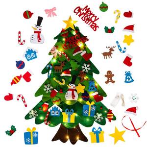 lot 16167 image: KreqiuCre 3ft DIY Felt Christmas Tree Set  3 Meter Light String  32 Christmas Ornament, Merry Christmas Indoor Wall Hanging for Kid Christmas Party