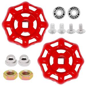 lot 16170 image: ZHMEINA 2 Pack Outdoor Faucet Handle, 6mm x 6mm (1564 x 1564) Square Stem Hole Faucet Handle Replacement, Cast Iron Round Wheel Water Spigot Handles Replacement with Screws Spacer (Red)