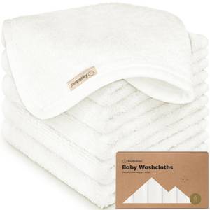 lot 16175 image: 6-Pack Baby Washcloths - Soft Absorbent Viscose from Bamboo Wash Cloths for Babies, Kids, Toddlers, Infant, Newborn Bath Towels, Gentle on Sensitive Skin, 10x10 Reusable Face Towels (White)