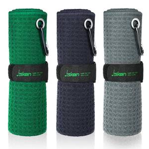 lot 16179 image: Jiskan Golf Towel Pack of 3 (16 X 16) Waffle Pattern Golf Towels for Golf Bags with Club Range Card, Hook Clip and Gift Box, Essentials Golf Accessories for Men and Women