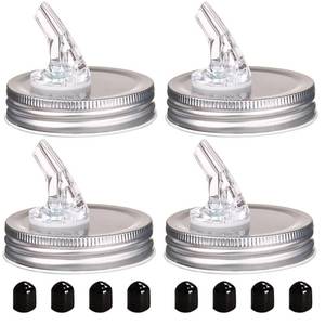 lot 16183 image: Mason Jar Pour Spouts. free flow Mason Jar Pour Spouts, mason jar for spout regular mouth size 70mm dispenser germination cover. Suitable for any liquid. Leak-Proof 4-Pack  8 Lid Caps (silver color)