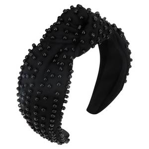 lot 16184 image: YISSION 1PC Pearl Knotted Headband for Women Non Slip Beaded Headband Wide Pearl Headbands for women Jeweled Embellished Hairband Black Head Band Hair Accessories for Women Girls