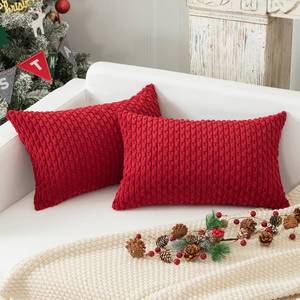 lot 16189 image: Kevin Textile Valentines Lumbar Throw Pillow Covers Ultra Soft Solid Striped Corduroy Rectangle Pillow Cover for Sofa 12 x 20 inch Burgundy 2 Pieces