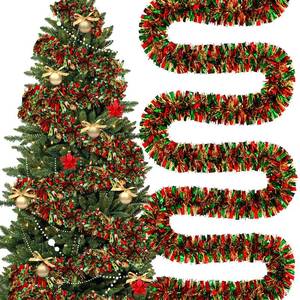 lot 19872 image: Craftsatin 295 Feet Mardi Gras Tinsel Garland Metallic Tinsel Garland Glitter Twist Metallic Shiny Hanging Garlands Decorations Mardi Gras Tree Ornaments for Carnival Party(Red, Green, Gold)