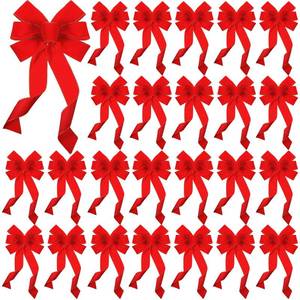 lot 19878 image: Riceshoot Christmas Red Bows Large Valentines Velvet Bows Looped Wreath Waterproof Outdoor for Tree Gift Wrapping Home Decor(24 Pcs,10 x 20 Inch)