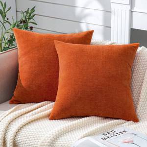 lot 20104 image: GAWAMAY Decorative Chenille Throw Pillow Covers 26x26 Inch Pack of 2, Soft Square Couch Pillow Cover for Sofa Cushion Living Room Bedroom Solid Dyed Oversized Pillowcases Orange 66x66cm (ONLY Covers)