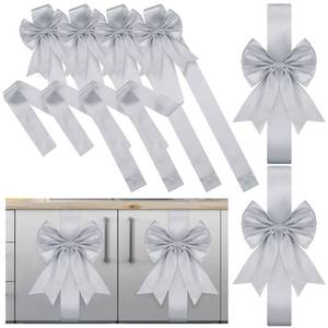 lot 20105 image: Syhood 8 Pieces Christmas Cabinet Big Bows Door Decorative Ribbon Festive Large Cabinet Ribbon Bows for Kitchen Cabinets Furniture Room Decorations (Silver)