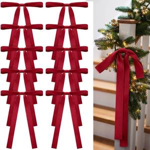 lot 20110 image: Glitinsel 24 Pcs Velvet Bows Christmas Tree Ornaments Vintage Double Faced Velvet Ribbon Bows for Tree Garland Wreath Indoor Outdoor Xmas(9 x 13 Inch, Width of 1,Burgundy)