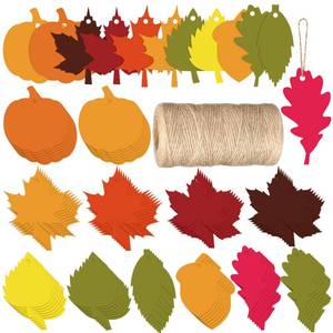 lot 20117 image: 240 Pcs Thanksgiving Gift Tags Bulk with 210 ft Hemp Rope Fall Maple Leaves Pumpkin Acorn Paper Leaves for Crafts Autumn Cutouts Fall Name Tags for DIY Presents Gifts Wrapping Decoration