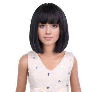 lot 20124 image: PATTNIUM Kids Black Wig Child Black bob Wig Short Black Wig for Girls Cosplay Party Synthetic Rose Net Daily Wear Wig (Black)