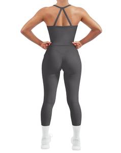 lot 20126 image: SUUKSESS Women 2 Piece Workout Sets Compression Tummy Control Leggings with Pockets Halter Built in Bra Tank Tops Sports Bra Scrunch Butt Lifting Yoga Pants (Gray, S)