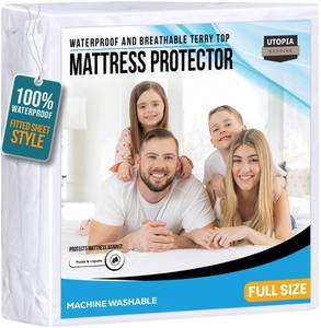lot 20133 image: Utopia Bedding Waterproof Mattress Protector Full Size, Premium 200 GSM Terry Mattress Cover, Soft & Breathable Bed Cover, Fitted Sheet Style with Stretchable Deep Pockets 15 (White)