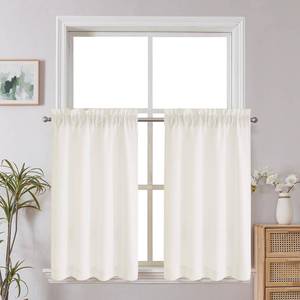 lot 20136 image: Chyhomenyc Short Curtains 36 Inch Length, Faux Linen Textured Small Kitchen Curtain, Light Filtering Yellowish Half Window Curtains for Basement Cabinet, Each 30x36 Inch, Cream��prev. Ivory��