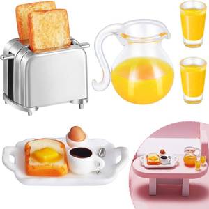 lot 20141 image: Dollhouse Accessories Decoration 11216 Dollhouse Miniature Scene Model Mini Kitchen Accessories Set Scene Breakfast Bulk Pretend Toy DIY Birthday Gift Decor(Juice, Butter, Bread Machine Set)