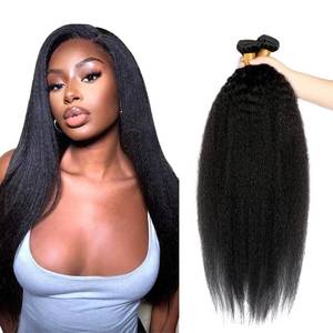lot 20142 image: Kinky Straight Human Hair Bundles 24 24 24 Inch 8A Grade Brazilian Virgin Hair 3 Bundles Natural Balck Color Kinky Straight Hair Extensions 300g