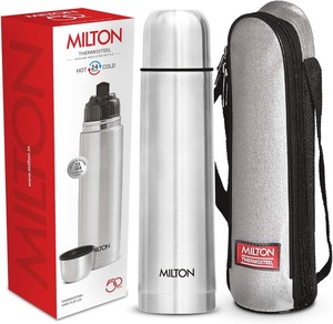 lot 3144 image: Milton Thermosteel Flip Lid 1000, Double Walled Vacuum Insulated Thermos 1000 ml  34 oz  1 Ltr  24 Hours Hot and Cold Water Bottle with Cover, Stainless Steel, BPA Free,Leak Proof  Silver