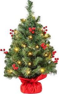 lot 9748 image: Small light up Christmas tree with red base