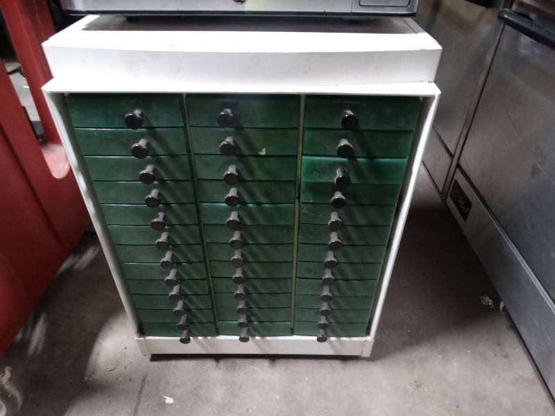 lot 14074 image: pharmaceutical pill dispenser table w 36 drawers