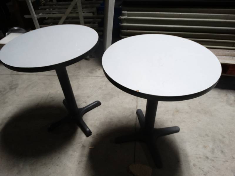 lot 14092 image: 2 small round pedestal base cocktail tables