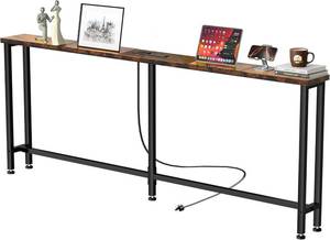 lot 171040 image: GRLEAF 70 Sofa Table with Built-in Power Strip (2 AC Outlets & 2 USB Ports) 4.9ft Power Cord, Metal Frame, Easy Assembly, Long Couch Table Behind Sofa, Living Room and Home Office  Rustic Brown