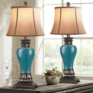 lot 171043 image: Hamucd 27 Set of 2 Tall Farmhouse Rustic Table Lamps for Living Room,3-Color Temperature Dimmable Western Bedroom Lamps for Night Stands Traditional Antique Decor (Blue)