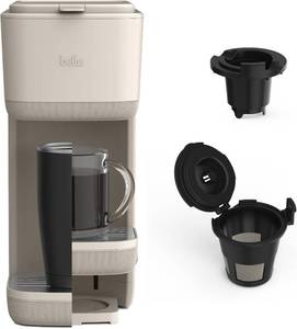lot 171053 image: BELLA Single Serve Coffee Maker, K Cup & Coffee Ground Compatible with Removable, Adjustable Drip Tray, Auto Shutoff & Reusable Dishwasher Safe Accessories, Brews 6oz to 14oz, 1000 Watt, Oatmilk