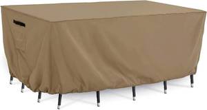 lot 171058 image: Tempera Outdoor Dining Set Cover for Outside Table and Chairs, Rectangle Patio Table Covers for Outdoor Furniture, Anti-Fading, Windproof,62L x 42W x 27.8H,Taupe