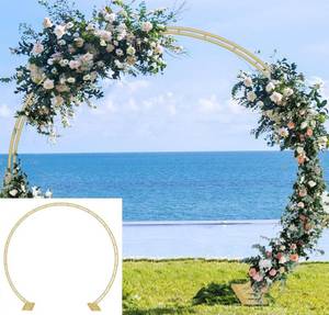 lot 171065 image: Queension Extra Large Wedding Arch for Ceremony 8.5Ft Wide 7.4Ft High for Large Space, Metal Arches Backdrop Stand with Ground Stakes and Sandbags for Party Supplies, Garden Trellis, Gold