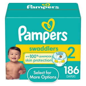 lot 171066 image: Pampers Swaddlers Baby Diapers Size 2, 186 Count (Select for More Options)