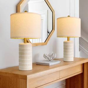 lot 171074 image: PoKat 20.75 Small Modern Ceramic Table Lamps Set of 2 for Bedroom, White Bedside Lamps for Night Stands, Farmhouse Desk Decor Gift Nightstand Table Lamps for Living Room End Table Beige
