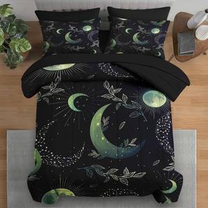 lot 171082 image: Comforter Set Queen Size, Green Boho Space 7 Pcs Bedding for Kids and Adults, Herbs Witch Floral Bed Sheet Sets with Fitted Sheet 2 Pillowcases & 2 Shams for Bedroom Bed Decor
