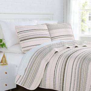 lot 271087 image: Southshore Fine Living, Inc. Oversized Queen Quilt, Striped Beige Quilt Bedspread, Coastal Bedding, All Season Microfiber Quilt Full Size, Taupe Stripes