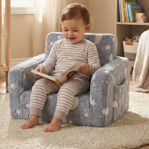 lot 271088 image: Toddler Baby Chair Couch Sofa Kids Foldable 2-in-1 Fold Out Couch Toddler Chairs Comfy for Boys & Girls Convertible Kids Furniture lounge chair for Playroom with Double Pockets, Glow in the Dark Grey