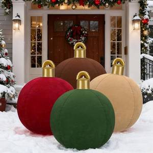 lot 271092 image: 4 PCS 32 Inch Giant Velvet Inflatable Christmas Balls, Extra Large Blow Up PVC Ornaments, Flocked Oversized Christmas Ball Decorations for Yard, Lawn, Porch & Holiday Outdoor Decor (4 Colors)