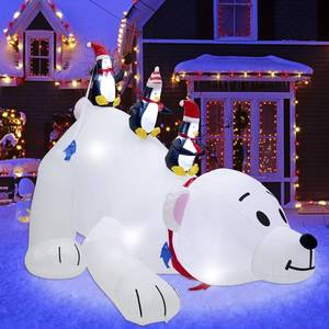 lot 271095 image: Juegoal Christmas 7.7(L) x 6 FT(H) Inflatables Lighted Polar Bear with Three Penguins, Blow Up White Bear Happy Fishing Penguin, Indoor Outdoor Xmas Winter Decor Lawn Yard Garden Decorations