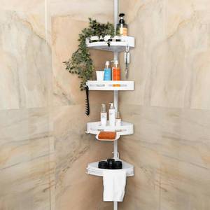 lot 271100 image: Black Tension Shower Caddy Corner Organizer, Rust-Proof Stainless Steel  4 Deep Adjustable Shelves, Anti-Slip Tension Pole 34 114  Hooks, Towel Bar & Soap Holder for Clean Modern Bathrooms