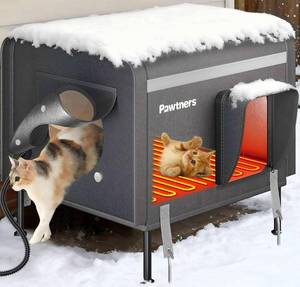 lot 271103 image: Pawtners Heated Outdoor Cat House for Outside Cats, 19 Large Insulated Weatherproof Cat Shelter with Heated Pad, Elevated Feet & Escape Door, Warm Kitty House for Feral or Stray Cats in Winter