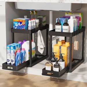 lot 271104 image: 2 Pack Pull-Out Storage Organizers, Under Sink Organizer and Storage for Bathroom & Kitchen,Multi-Purpose Under Cabinet Organizers and storage Black