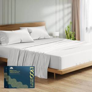 lot 271108 image: Retails for $132 Mayfair Linen 100% Egyptian Cotton Sheets Queen Size Bed Set - Luxury 1500 High Thread Count Egyptian Cotton Queen Sheet Set (4 PC, Light Grey), 17 Deep Pocket, Silky Soft, Cooling, Sateen Bedding
