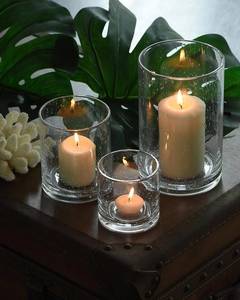 lot 271112 image: ARIAMOTION Hurricane Glass Candle Holders Set, Pillar Votive,Clear Seeded Bubbles Cylinder Vase,Modern Rustic Table Centerpieces Bulk, 3 Sizes 8 Inch 5 Inch 3.5 Inch Height