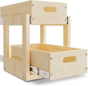 lot 271115 image: Pull Out Drawers For Cabinets, 14 W 21 D 16 H Soft Close Slide Out Wood Shelves Storage Organizer for Kitchen, 2-Tier, Finished, Heavy-Duty, Bottom Assembly