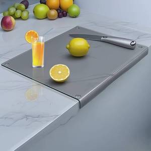 lot 271117 image: Tempered Glass Cutting Board for kitchen with Counter Lip, Glass Chopping Board, Scratch-Resistant,Non-Slip (Gray)