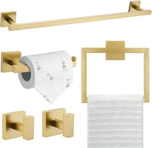 lot 271131 image: TQKAG 5-Piece Bathroom Accessories Set Brushed Gold Bathroom Hardware Set SUS304 Stainless Steel Classic Wall Mounted Towel Bar Sets 23.6 Towel Rack for Bathroom, Brushed Gold