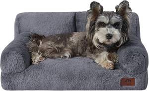 lot 271136 image: Hollypet Fluffy Dog Cat Bed Pet Couch Beds Plush Soft Warming Washable Puppy Bed for Small Medium Dogs and Large Cats, Gray, 24 L x 18 W x 10 Th